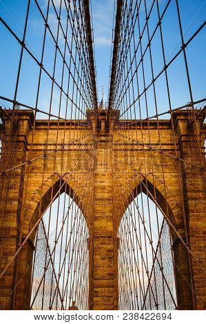 Brooklyn Bridge Arches And Wires From Below.