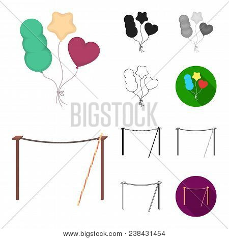 Circus And Attributes Cartoon, Black, Flat, Monochrome, Outline Icons In Set Collection For Design. 