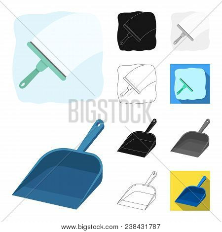 Cleaning And Maid Cartoon, Black, Flat, Monochrome, Outline Icons In Set Collection For Design. Equi