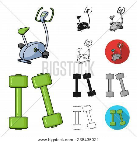 Fitness And Attributes Cartoon, Black, Flat, Monochrome, Outline Icons In Set Collection For Design.
