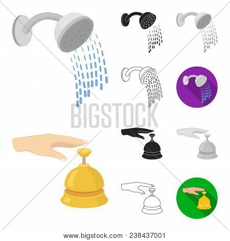 Hotel And Equipment Cartoon, Black, Flat, Monochrome, Outline Icons In Set Collection For Design. Ho