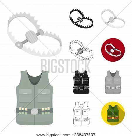 Hunting And Trophy Cartoon, Black, Flat, Monochrome, Outline Icons In Set Collection For Design. Hun