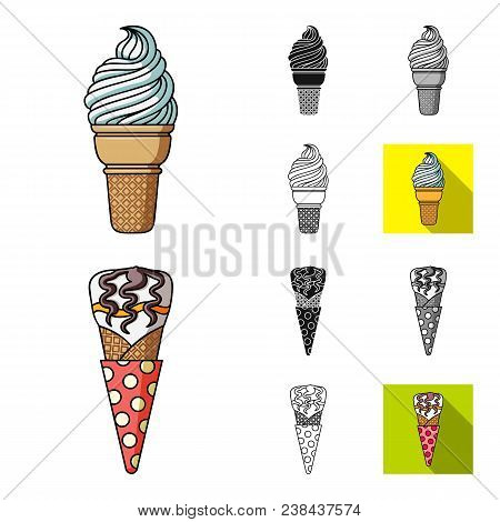 Different Ice Cream Cartoon, Black, Flat, Monochrome, Outline Icons In Set Collection For Design. De