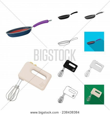 Kitchen Equipment Cartoon, Black, Flat, Monochrome, Outline Icons In Set Collection For Design. Kitc
