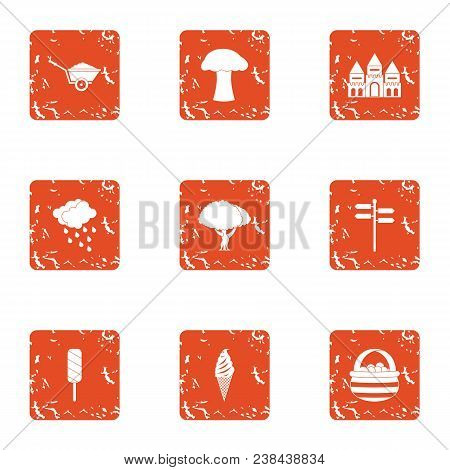 Accomplishment Icons Set. Grunge Set Of 9 Accomplishment Vector Icons For Web Isolated On White Back