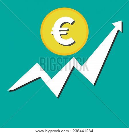 Financial Growth Euro Icon Flat. Financial Business Progress Arrow Up And Sign Euro Icon Vector Temp