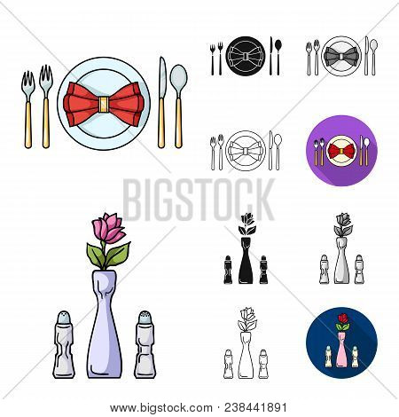 Restaurant And Bar Cartoon, Black, Flat, Monochrome, Outline Icons In Set Collection For Design. Ple