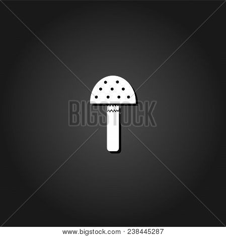 Amanita Icon Flat. Simple White Pictogram On Black Background With Shadow. Vector Illustration Symbo