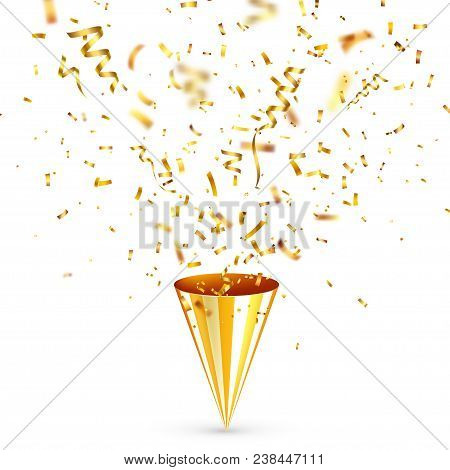 Party Shiny Hat With Ribbon And Confetti. Holiday Decoration.celebration.birthday.vector Illustratio