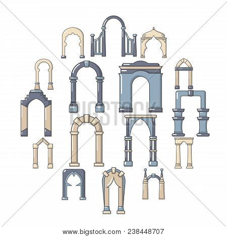 Arch Types Icons Set. Cartoon Illustration Of 16 Arch Types Vector Icons For Web