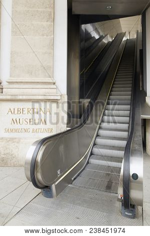 Vienna, Austria - 15 April 2018: Escalator To The Albertina Museum.