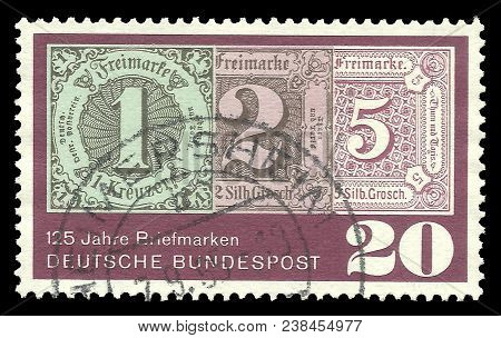 Germany - Circa 1965: Stamp Printed By Germany, Color Edition On Special Cases, Shows 125th Annivers