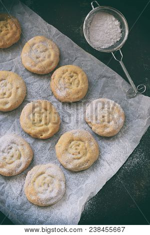 Sesame Shortbread With Date Stuffing. Middle Eastern Cookies. Eid And Ramadan Dates Sweets. Kahk. Ar