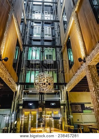 Sydney, Australia - May 21, 2017: Lobby Design Of Ovolo 1888 Hotel At Darling Harbour, Pyrmont. The 