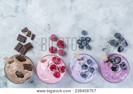 Healthy Vegan Dessert Concept - Smoothie Bowl Made Of Frozen Banana And Berries, Nicecream, Copy Spa