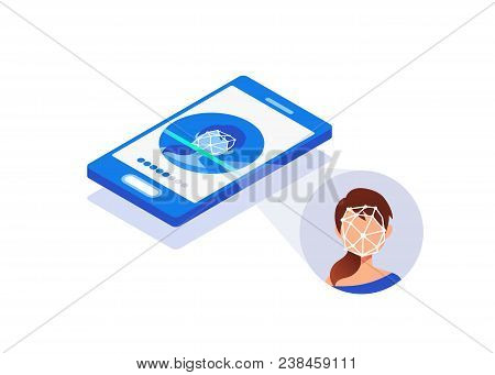 Biometric Identification.  Mobile App For Face Recognition. Facial Recognition System Concept.