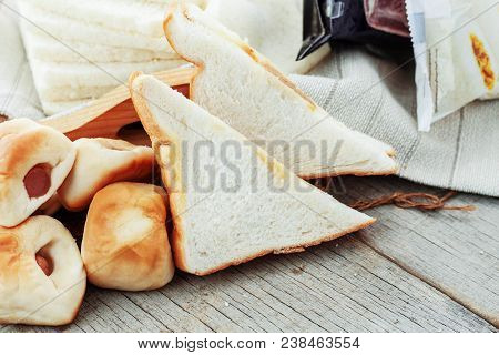 Ham Toast And Stuffed On A Wooden Floor.