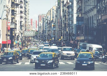 Buenos Aires, Argentina -  January 30, 2018: Corrientes Avenue In Buenos Aires, Argentina.