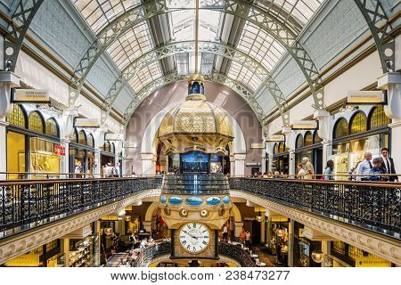 Sydney, Australia - Nov 14, 2017: Interior Of The Iconic Queen Victoria Building (qvb) On George Str