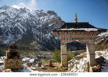 Main Entrance To The Buddhist Temple On Annapurna Circuit, Nepal