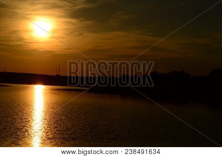 Sunset On The Beach With Beautiful Sky.
