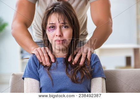 Desparate wife with aggressive husband in domestic violence conc