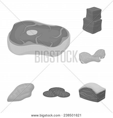Different Meat Monochrome Icons In Set Collection For Design. Meat Product Vector Symbol Stock  Illu