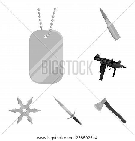 Types Of Weapons Monochrome Icons In Set Collection For Design.firearms And Bladed Weapons Vector Sy