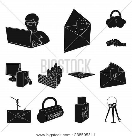 Hacker And Hacking Black Icons In Set Collection For Design. Hacker And Equipment Vector Symbol Stoc
