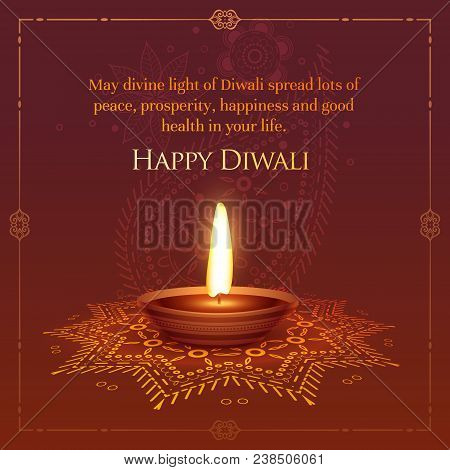 Happt Diwali Wished Greeting Card Design With Burning Diya