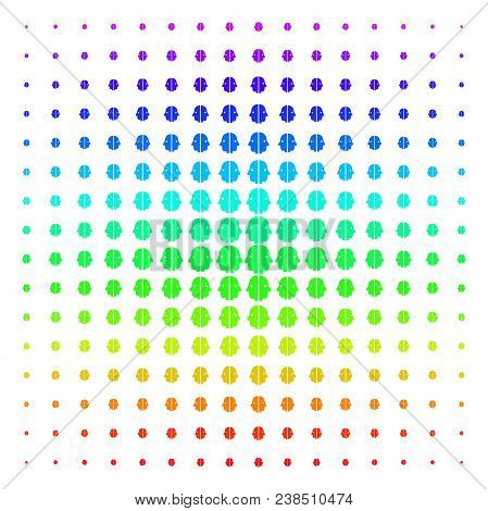 Dual Face Icon Rainbow Colored Halftone Pattern. Vector Dual Face Pictograms Arranged Into Halftone 