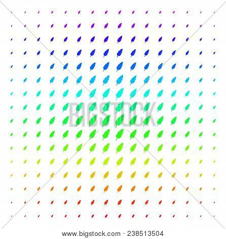 Feather Icon Spectrum Halftone Pattern. Vector Feather Shapes Organized Into Halftone Grid With Vert