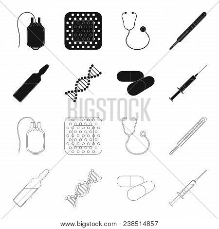 Human Dna And Other Equipment.medicine Set Collection Icons In Black, Outline Style Vector Symbol St