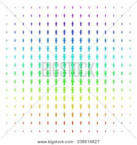 Gentleman Akimbo Icon Spectral Halftone Pattern. Vector Gentleman Akimbo Items Arranged Into Halfton