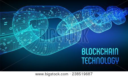 Block Chain. Crypto Currency. Blockchain Concept. 3d Wireframe Chain With Digital Code. Editable Cry