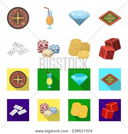 Domino Bones, Stack Of Chips, A Pile Of Mont, Playing Blocks. Casino And Gambling Set Collection Ico