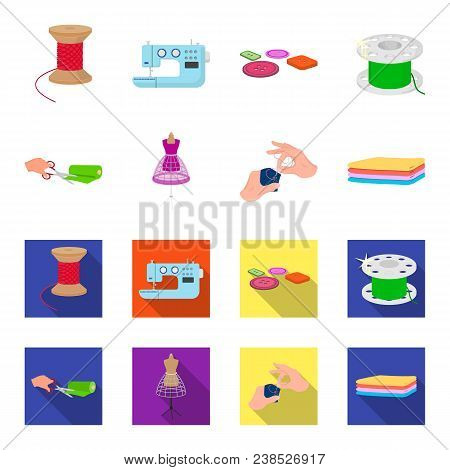 Fabric, Scissors For Cutting Fabrics, Hand Sewing, Dummy For Clothes. Sewing And Equipment Set Colle