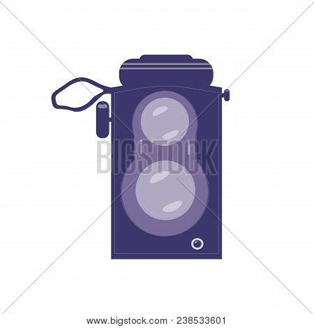 Vintage Twin Lens Reflex Camera Icon. Old Manual Photographic Equipment In Flat Style. Retro Photogr