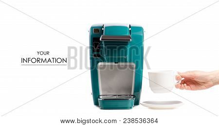 Capsular Electric Coffee Machine Cup In Hand Pattern On White Background Isolation