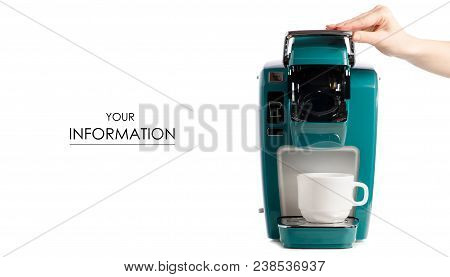Capsular Electric Coffee Machine Cup In Hand Pattern On White Background Isolation