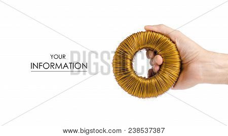 Transformer Coil In Hand Pattern On White Background Isolation