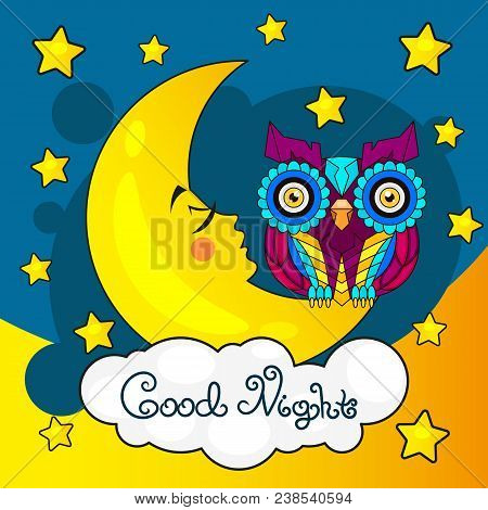 Good Night Card With Moon And Stars Owl