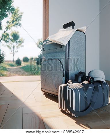 Travel Case With Open Door Travel Vacation Concept Background