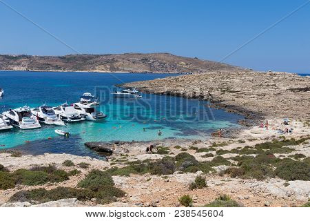 High Resolution Panorama Of The Crystal Clear Blue Waters Of Santa Maria Beach In Santa Marija Bay, 