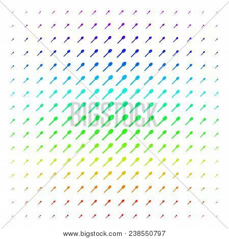 Spoon Icon Spectral Halftone Pattern. Vector Spoon Shapes Arranged Into Halftone Grid With Vertical 