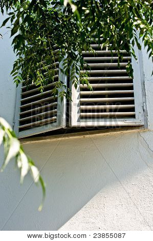 Vecchia finestra con persiane di sole