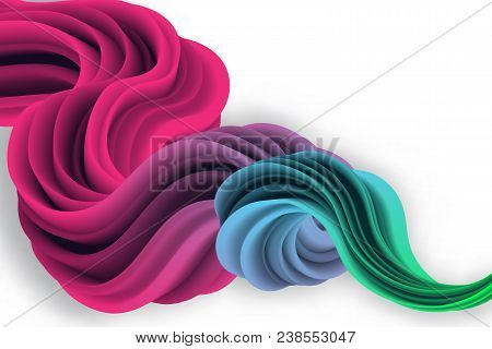 3d Multicolored Liquid Shape With Dynamic Effect. Abstract Gradient Curved Stream Isolated On White.