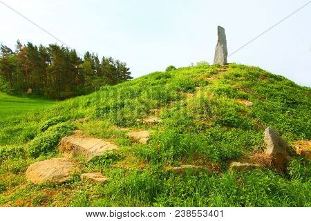 Ancient stone monument. Menhirs and dolmens near Tesovice. Famous place for every year rituals of fertility treatment.  Mysterious landmark in Czech Republic, Central Europe.