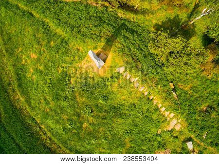 Ancient stone monument. Menhirs and dolmens near Tesovice. Famous place for every year rituals of fertility treatment.  Mysterious landmark in Czech Republic, Central Europe.