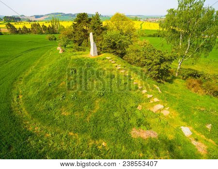 Ancient stone monument. Menhirs and dolmens near Tesovice. Famous place for every year rituals of fertility treatment.  Mysterious landmark in Czech Republic, Central Europe.